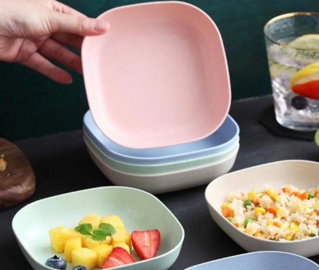 11Pcs/Set Dessert Plate Natural Wheat Straw Square Snack Bowl