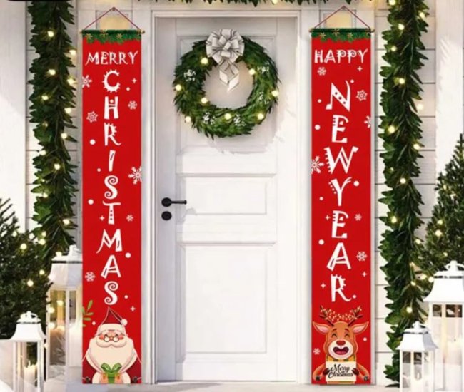 Merry Christmas Happy New Year Door Side-By-Side Banners