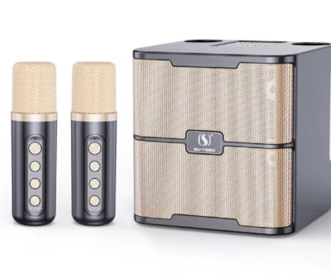 Wireless Bluetooth Dual Microphone Karaoke Speaker 3D Stereo Amplifier With Stand