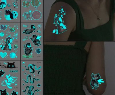 Blue Green Luminous Waterproof Cartoon Space Animal Tattoo Stickers